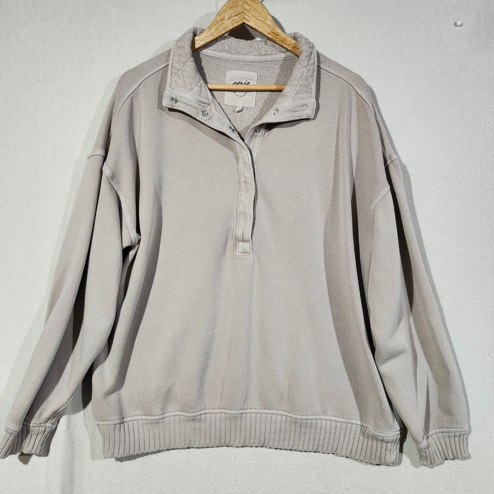 Aerie Womens Oversized Quilted Mock Neck Snap Pullover Sweatshirt Tan Small 2025
